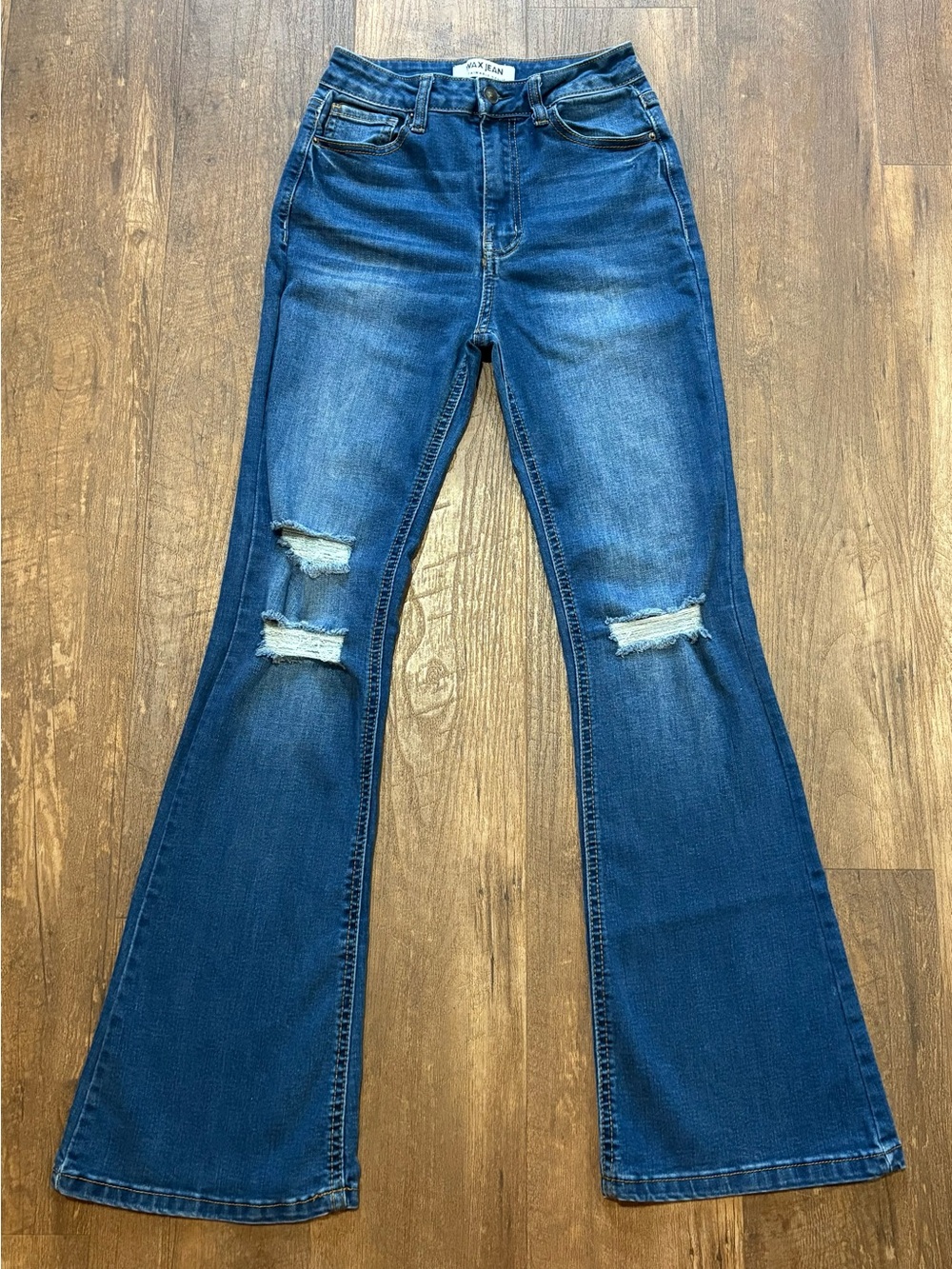 Wax Jean Medium Blue Distressed Flare Jeans